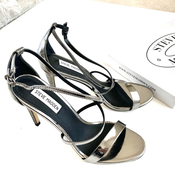 STEVE MADDEN STRAPPY HEELS - FELIZ PEWTER SIZE 8.5 - Picture 7 of 11